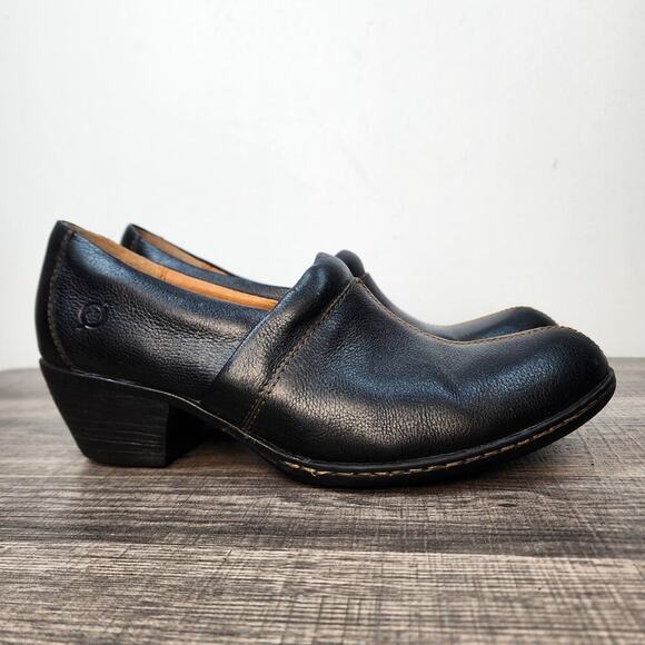 Born Black Pebbled Leather Comfort Loafers Shoes Size 9.5 Basic Neutral Office - Picture 1 of 5